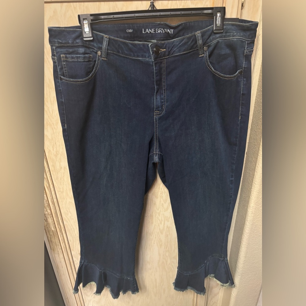 NEW Lane Bryant Womens Skinny Crop Jeans Pants Ruffle Plus Sz 22 Dark Wash